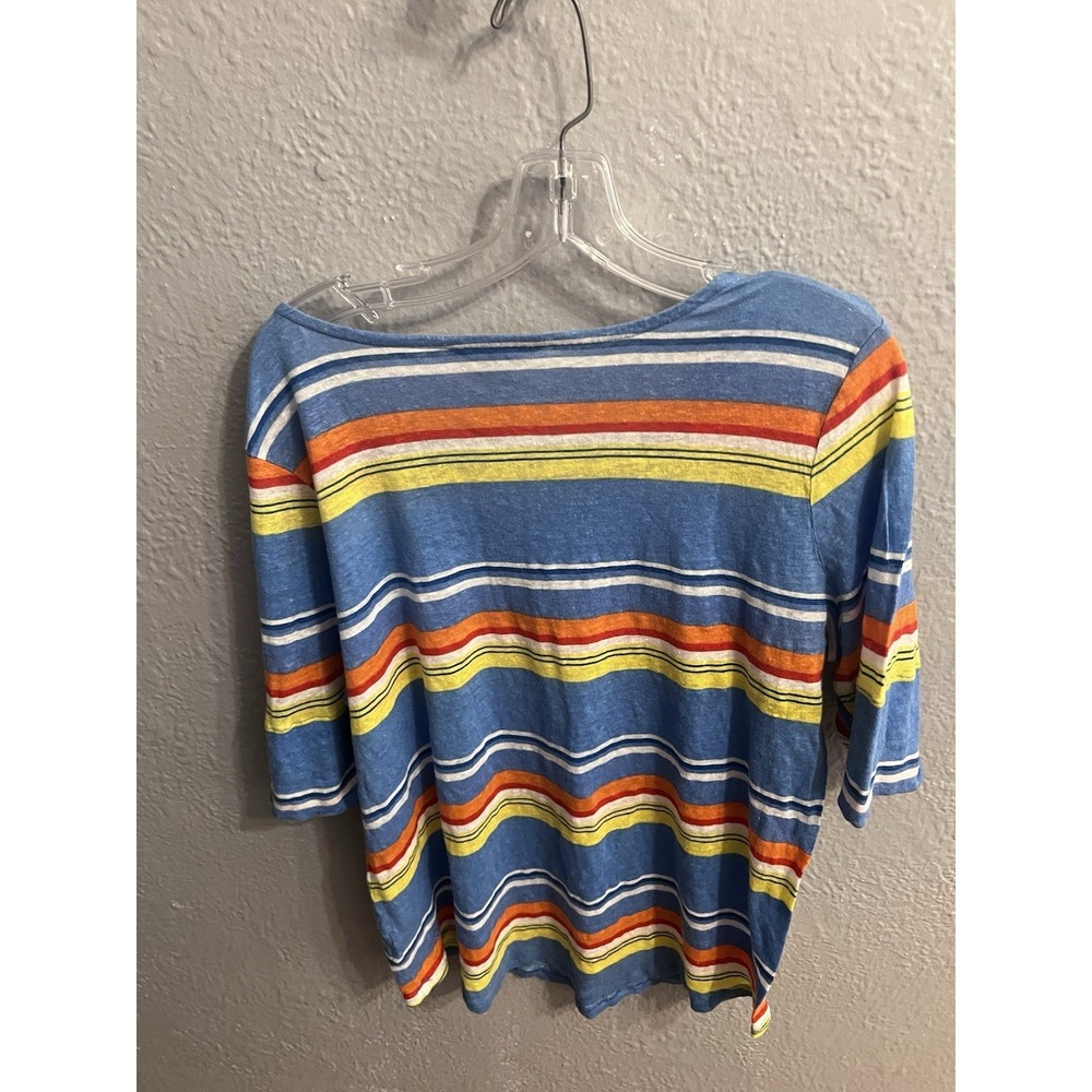 Lauren Ralph Lauren Womens Blu Striped Shirt Size 2X Short Sleeve Linen - Picture 7 of 9